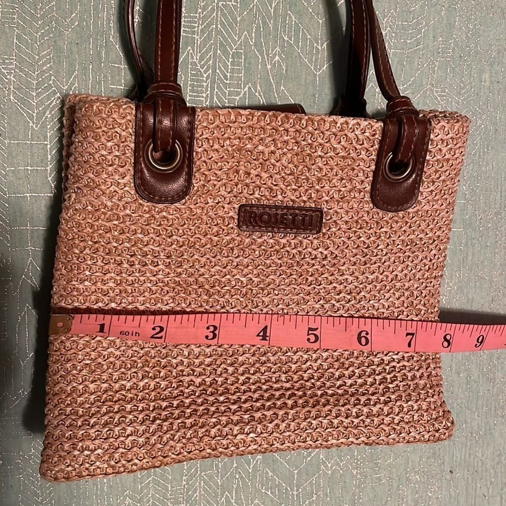Rosetti Woven Straw Tan Purse With Brown Faux Leather Handles & trim intage EUC - Picture 9 of 13